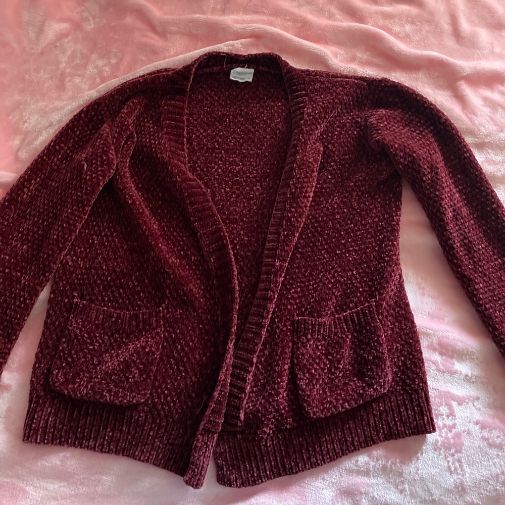 burgundy fuzzy velvet cardigan